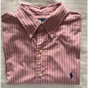 Ralph Lauren Classic Fit 100%Cotton Men's L/S DressShirt 16 1/2-L Pink w/Stripes